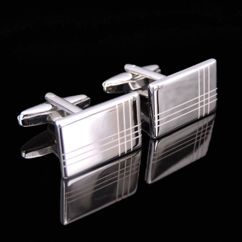 Copper black and golden silver laser metal cufflinks with a geometric engraved design