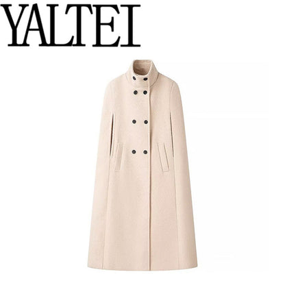 Women's long wool coat outerwear in a classic design, front view