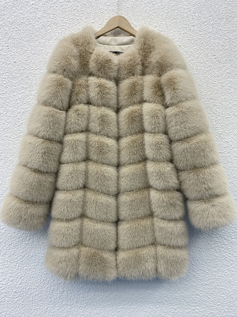 Women's thick warm fur coat by My Store against a neutral background
