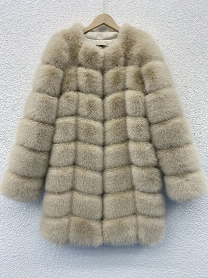 Women's thick warm fur coat by My Store against a neutral background