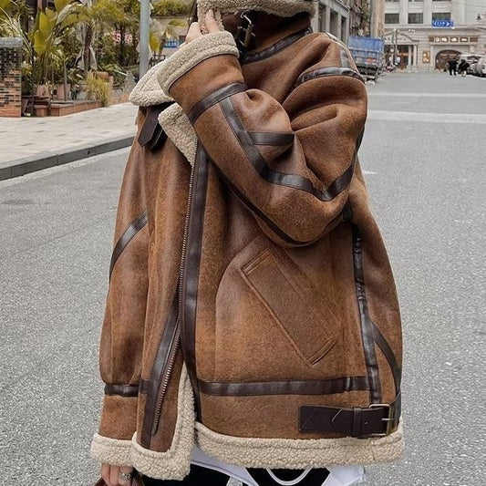 Women's lamb fur coat in a classic style, shown from the front