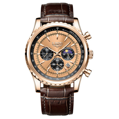 Men's multifunctional waterproof watch with durable case and clear analog dial
