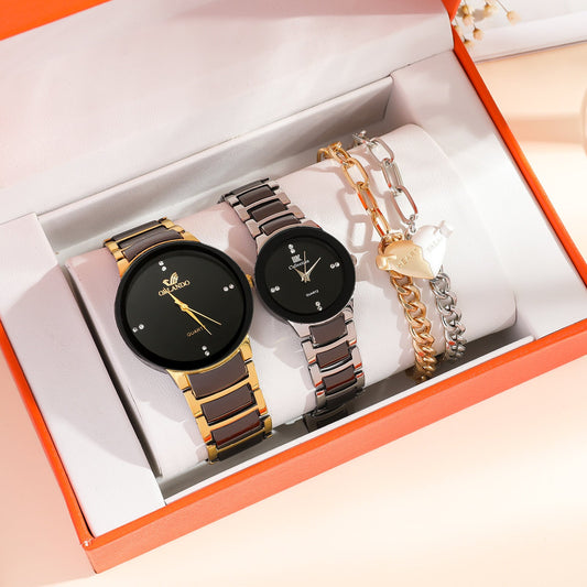 Fashion couple watch and heart bracelet suit in a simple, all-match design