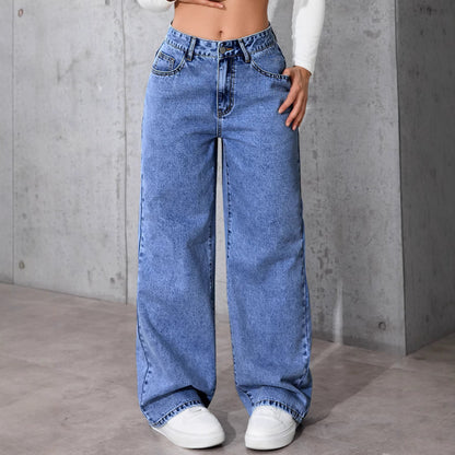 Draped floor-length black straight-leg jeans by My Store