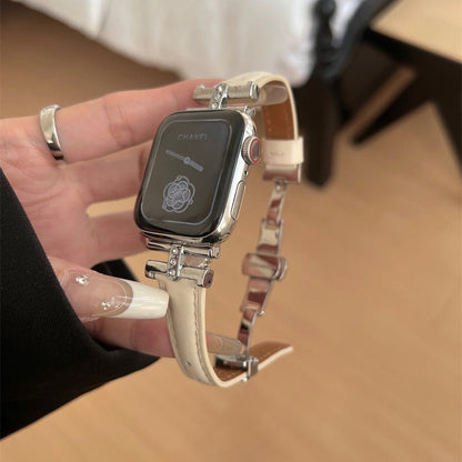 Diamond-embellished leather watch strap by My Store, showcasing a sleek leather band with sparkling diamond accents