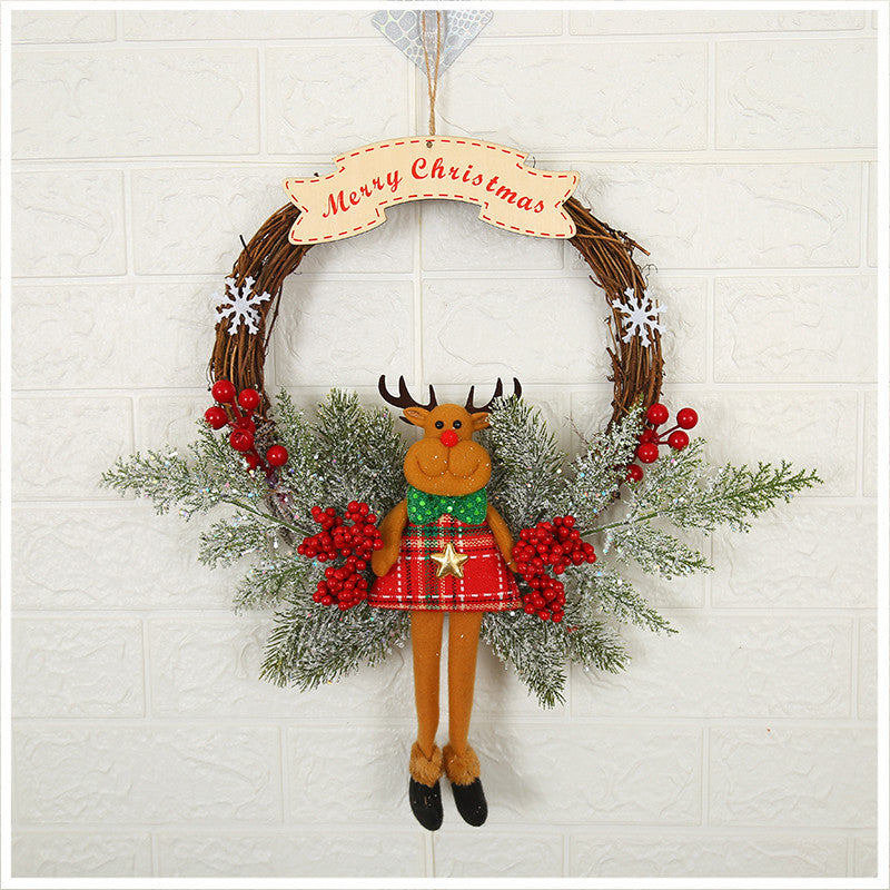 Christmas decorations garland wreath with festive seasonal greenery and ornaments