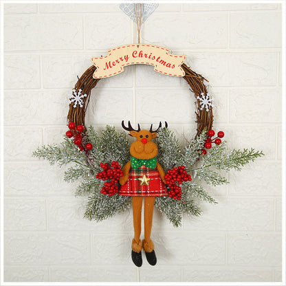 Christmas decorations garland wreath with festive seasonal greenery and ornaments