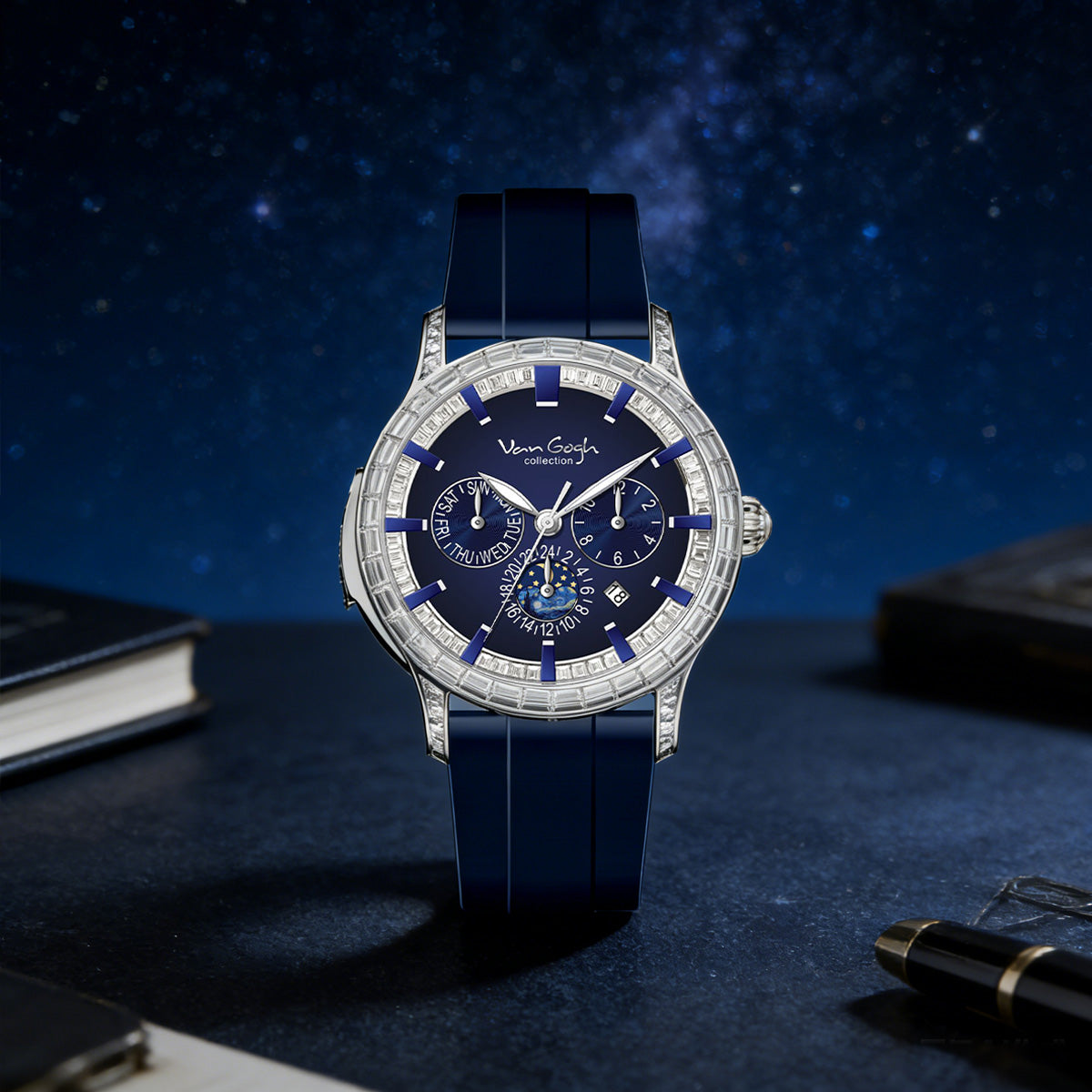 VAN GOGH Bohui Series men's luminous blue mechanical watch with a luxury design