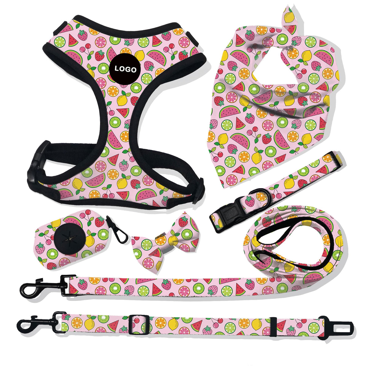 Breathable Pet dog harness and leash set in Type 7 design, shown together