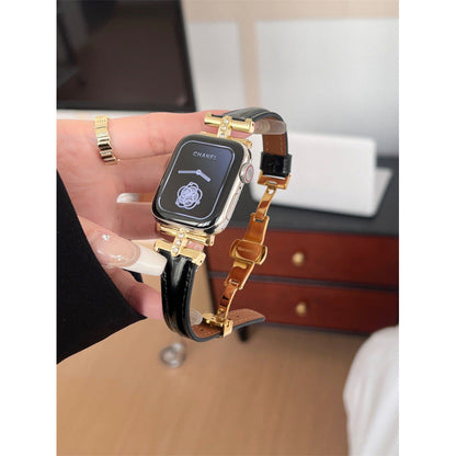 Diamond-embellished leather watch strap by My Store, featuring sparkling diamond accents and a refined leather band