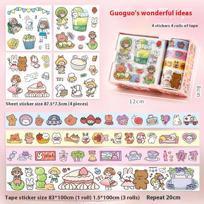 Cute tape sticker gift box with cartoon children's film stickers, assorted designs and colors