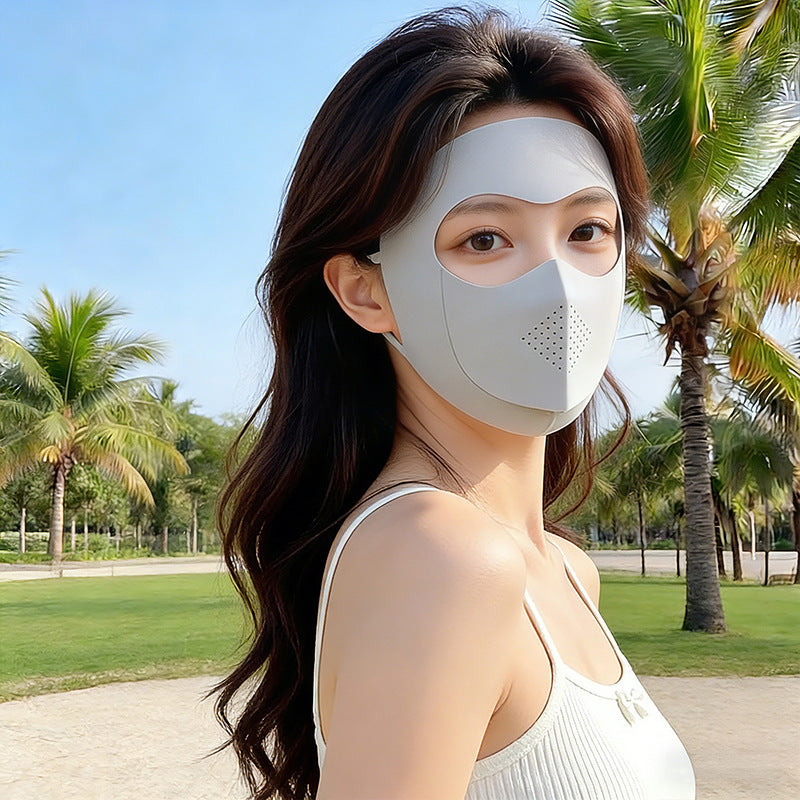 Full-face sunscreen mask for girls by My Store, covering face and neck with lightweight protective fabric