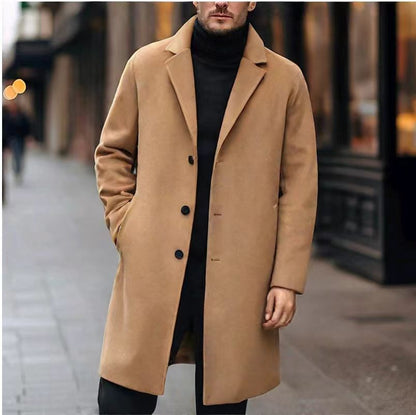 Men's casual long wool coat in a classic style, front view