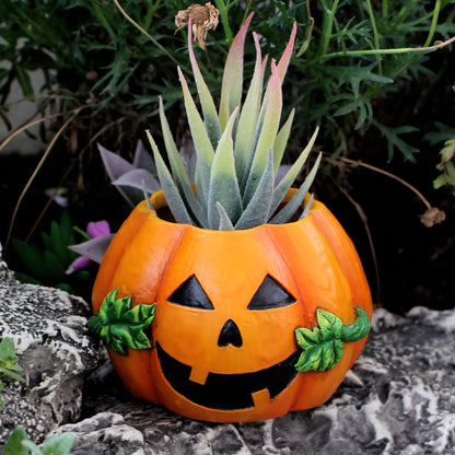 Halloween pumpkin decoration flower pot with orange pumpkin design for seasonal plants and flowers
