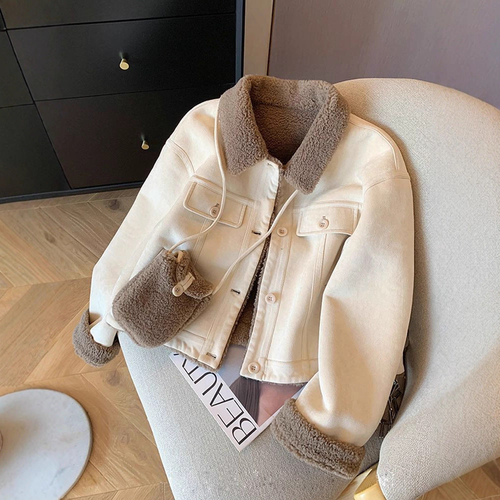 Women's loose thick small fur coat in a soft, warm design