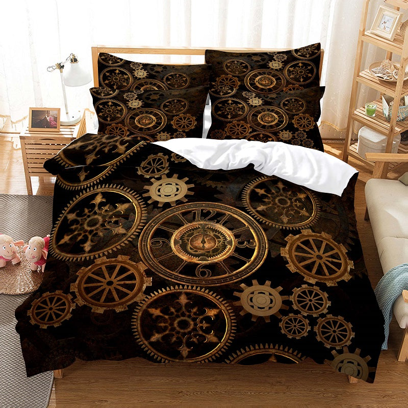 Digital printed bedding quilt cover with matching pillowcase, shown in a soft fabric set