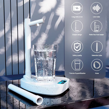Automatic desktop water dispenser with stand and rechargeable pump for bottled water