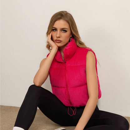 Cropped stand-collar sleeveless jacket vest by My Store in a structured, minimalist design