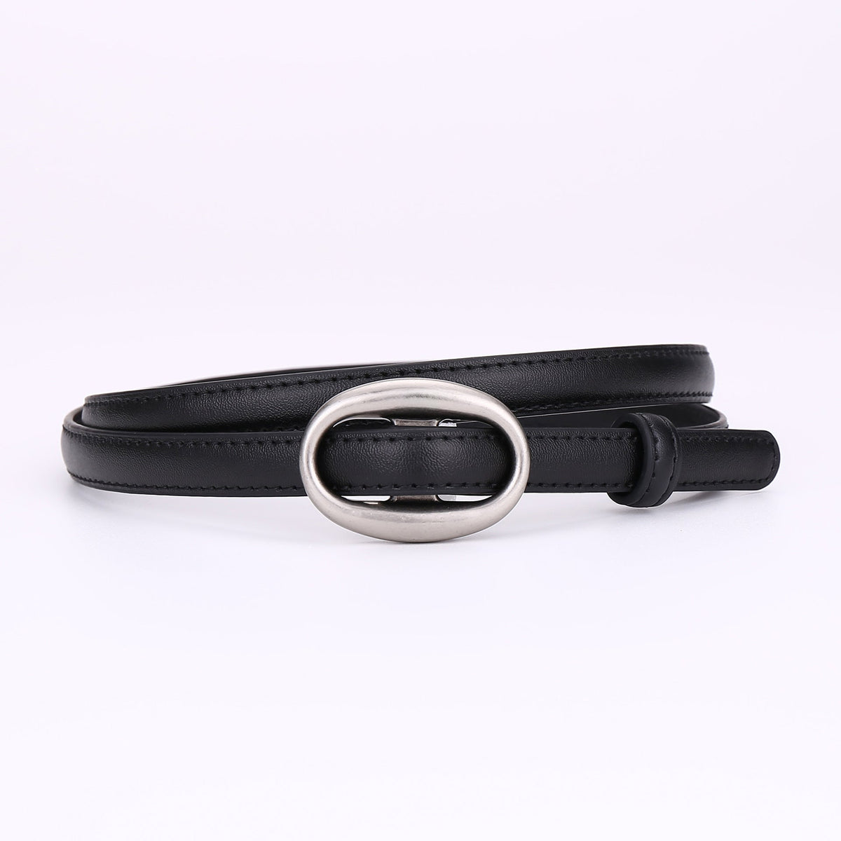 Women's smooth leather belt with a slim waistband and no pre-punched holes