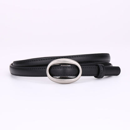Women's smooth leather belt with a slim waistband and no pre-punched holes