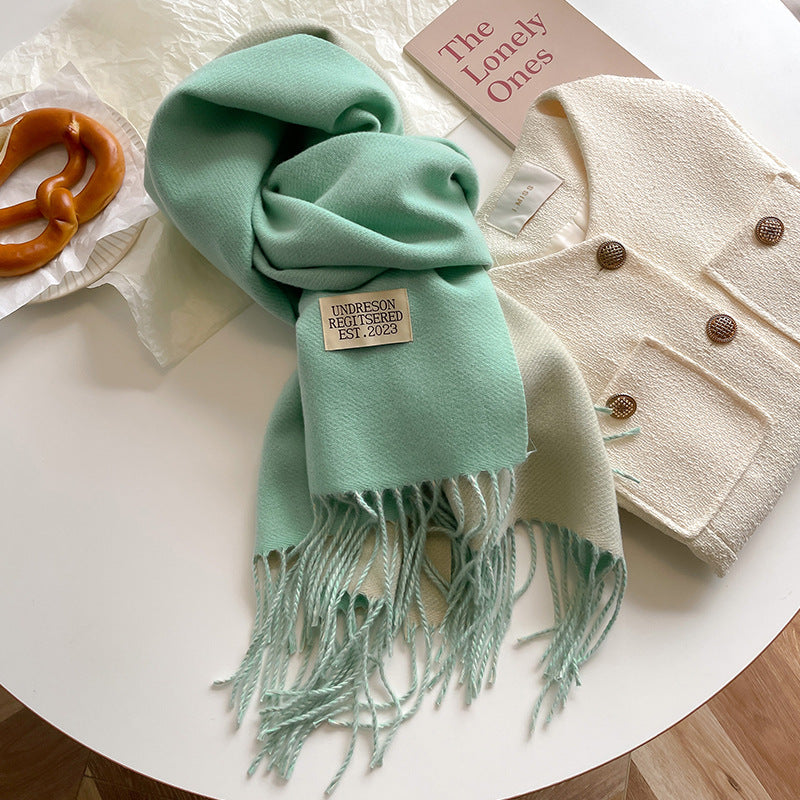 Double-sided artificial cashmere scarf for women, soft winter warm couple design
