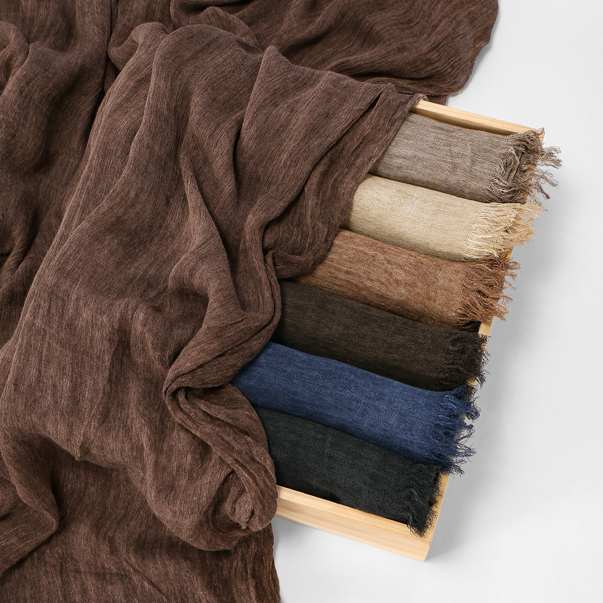 Cross-border Arrival rayon crinkle long scarf with chain pattern and fringed edges