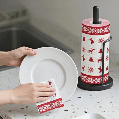 Set of four Christmas-themed thick three-layer kitchen paper towels for cleaning, disposable, dual-use wet and dry household paper.
