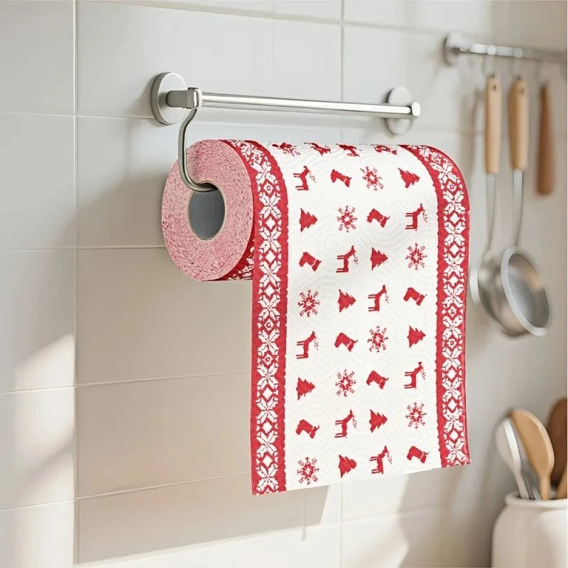 Four Christmas-themed thick three-layer kitchen paper towels, disposable and dual-use for wet and dry cleaning, household cleaning supplies
