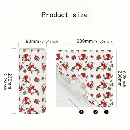 Set of 4 Christmas-themed kitchen paper towels, thick three-layer roll for wet and dry cleaning, disposable household cleaning supplies.