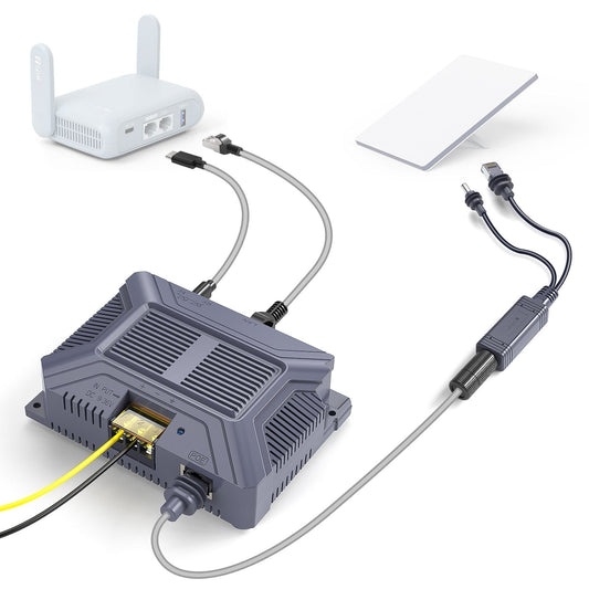 Tesery 5-in-1 PoE Injector for Starlink Mini with USB-C and A ports, compact network power adapter for reliable internet connection