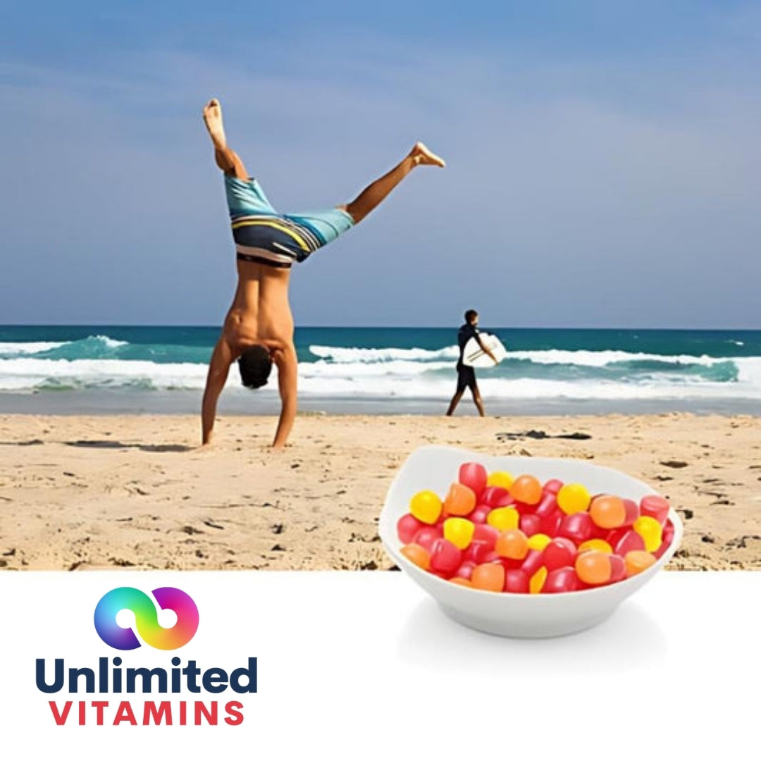 Tapioca Vitamin D gummies by Your Label in a clear container, showing golden, chewy gummy vitamins on a white background.