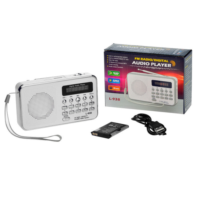 Multi-function portable card radio MP3 music player with memory card slot and small speaker