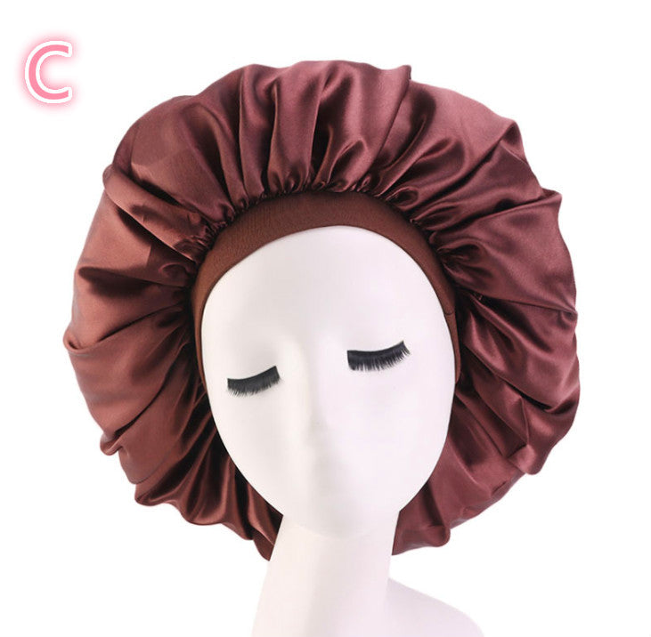 Beauty print satin silk bonnet sleep night cap with colorful pattern and elastic trim
