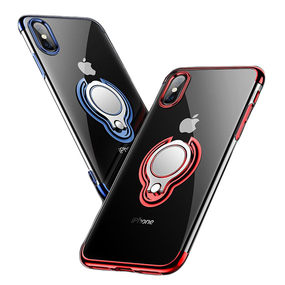 Magnetic ring mobile phone case holder compatible with various smartphones, black accessory shown.