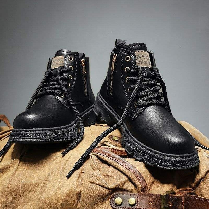 Men's spring casual high-top leather boots in classic design-my Store footwear