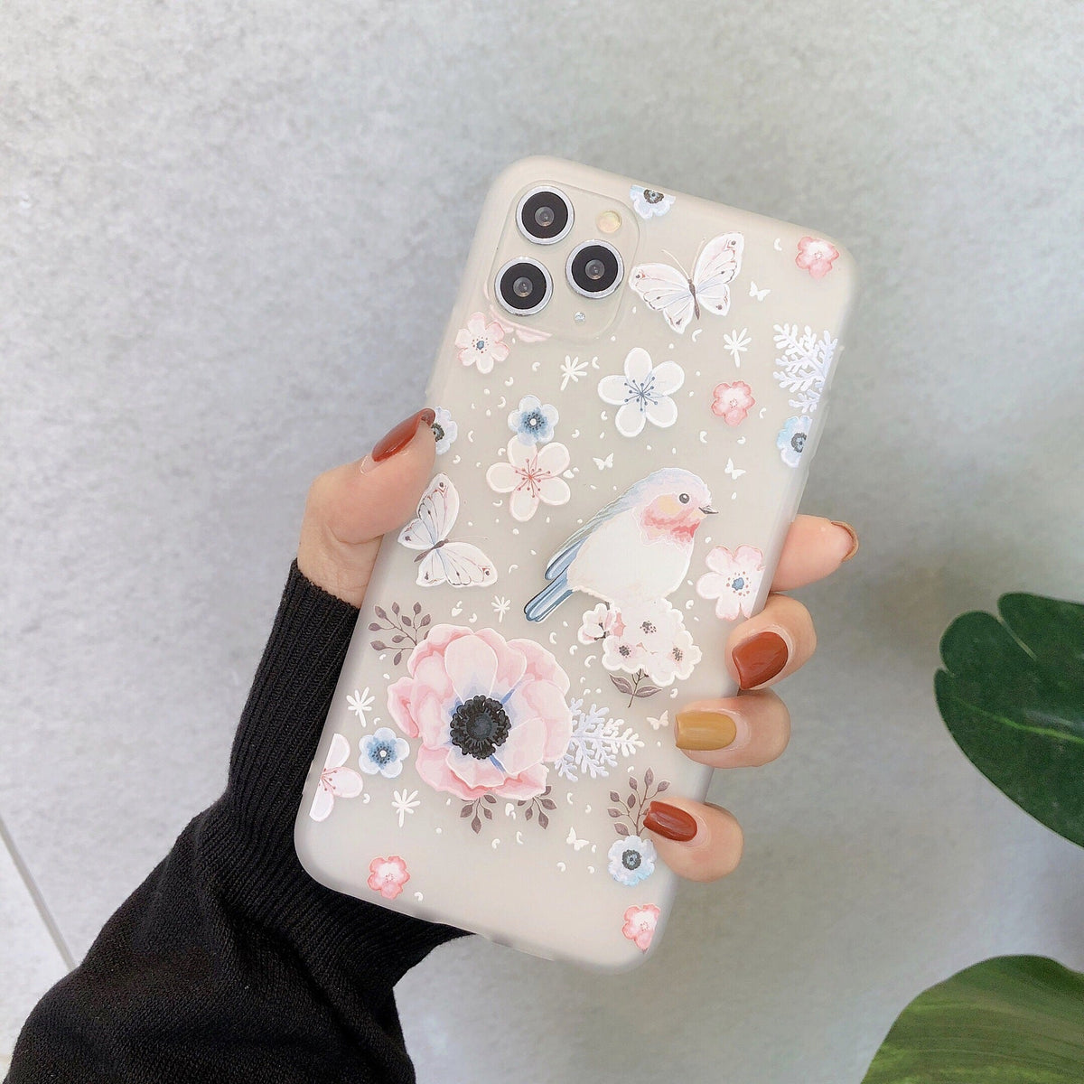 Frosted transparent creative flower phone case with delicate floral design and matte finish
