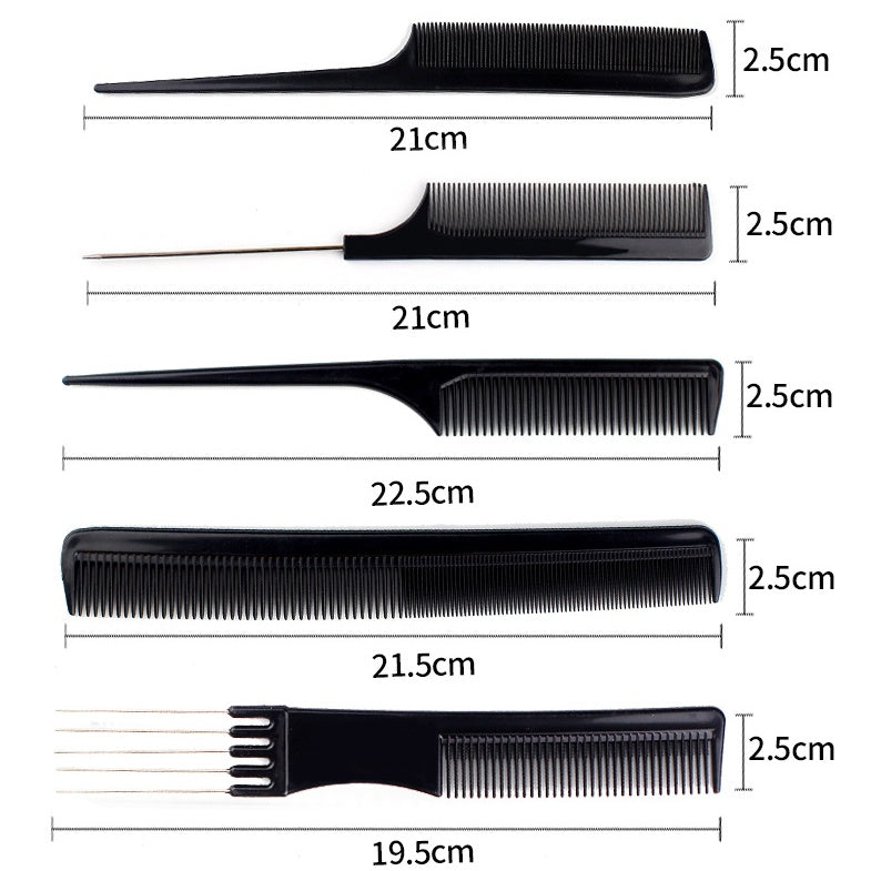 Ten-piece hair comb set in assorted styles for versatile hair styling and detangling