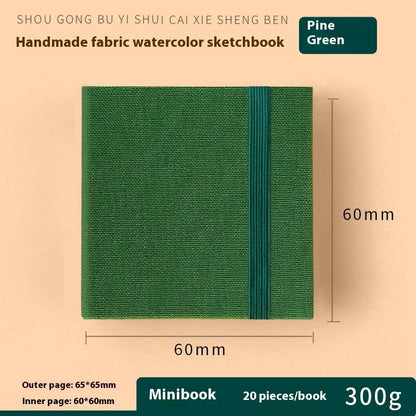 Fabric watercolor notebook for art students, square portable painting sketchbook with textured cover
