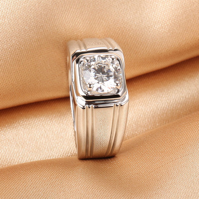 Sterling silver gold-plated moissanite ring with a sparkling gemstone centerpiece