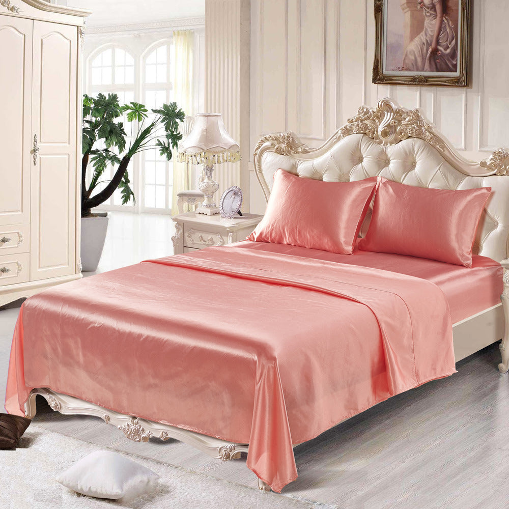 Imitation silk bedding set in smooth, lustrous fabric close-up