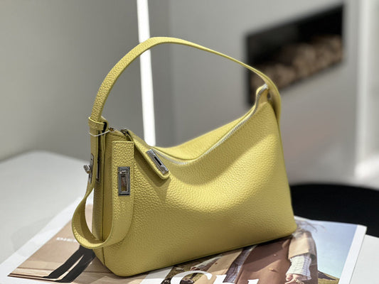 First-layer cowhide underarm handbag with high-end niche design and shoulder pillow bag silhouette