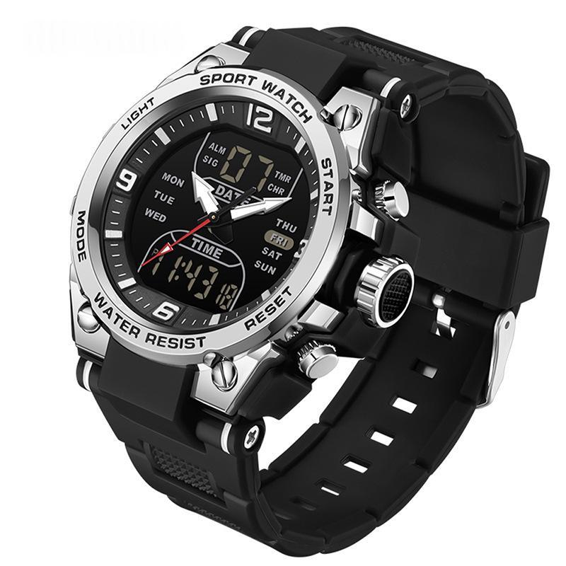 Multifunctional waterproof dual-display swimming watch with digital screen and black wristband