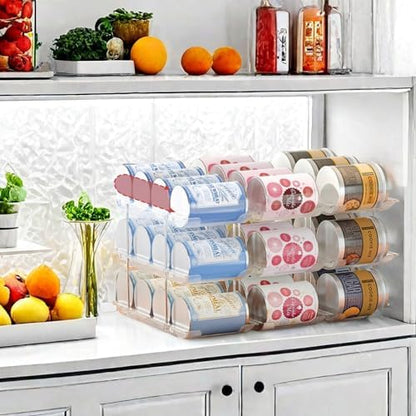 Attelite 3-tier rolling can organizer for pantry storage, holding cans in a compact, accessible kitchen organization solution