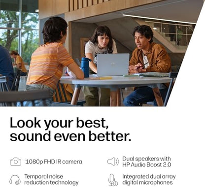 BACKUPMYFILESNOW® HP OmniBook 5 laptop with 16-inch 2K display, Snapdragon X1, 16GB RAM, 512GB SSD, Glacier Silver color.