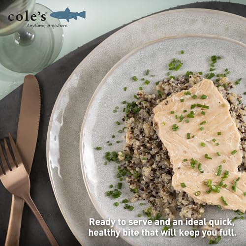 Cole's Open & Eat Meals variety pack featuring smoked salmon, trout, quinoa, and vegetables in ready-to-eat 5.6 oz cans.