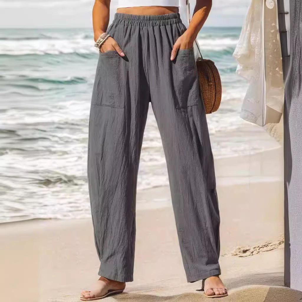 Women's cotton and linen casual vacation pants from My Store in a relaxed, breathable style