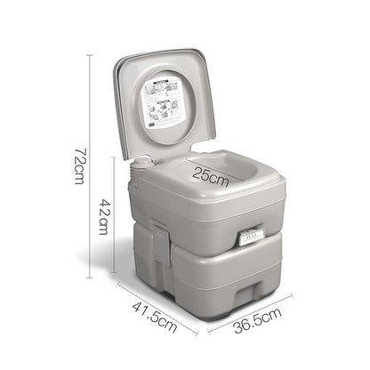 20L portable camping toilet with compact lidded design for outdoor use