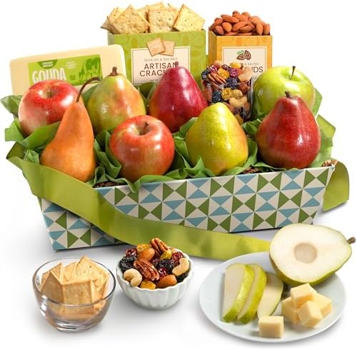 A Gift Inside fresh fruit basket with crackers, cheese, and nuts, perfect for holidays, birthdays, or thank you gifts.