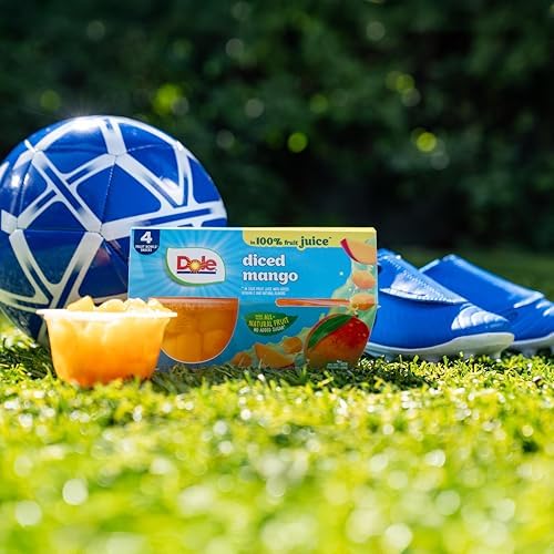 Dole Diced Mango fruit snack cups, 4 oz bowls, 24-pack, fresh tropical mango pieces in individual cups.