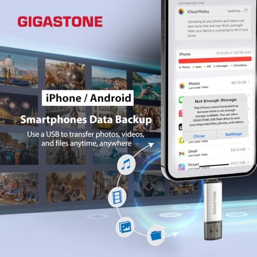 Gigastone 64GB dual USB flash drives with USB Type-C and Type-A ports, head cap design, high-speed data transfer in a 10-pack